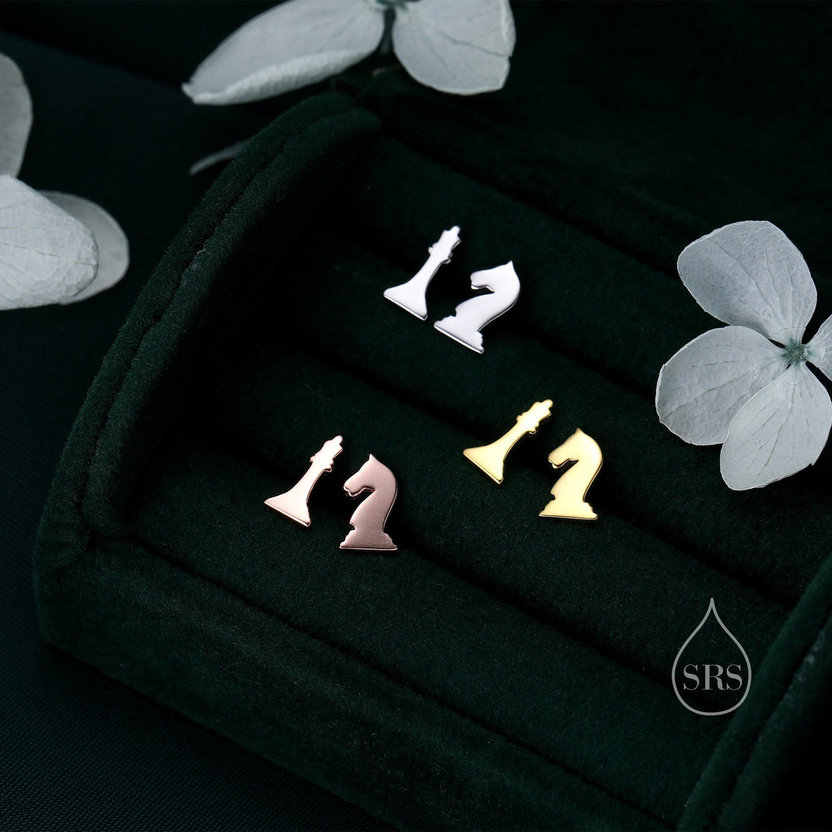 Sterling Silver Chess Knight and Queen 16G Flat Back Earrings