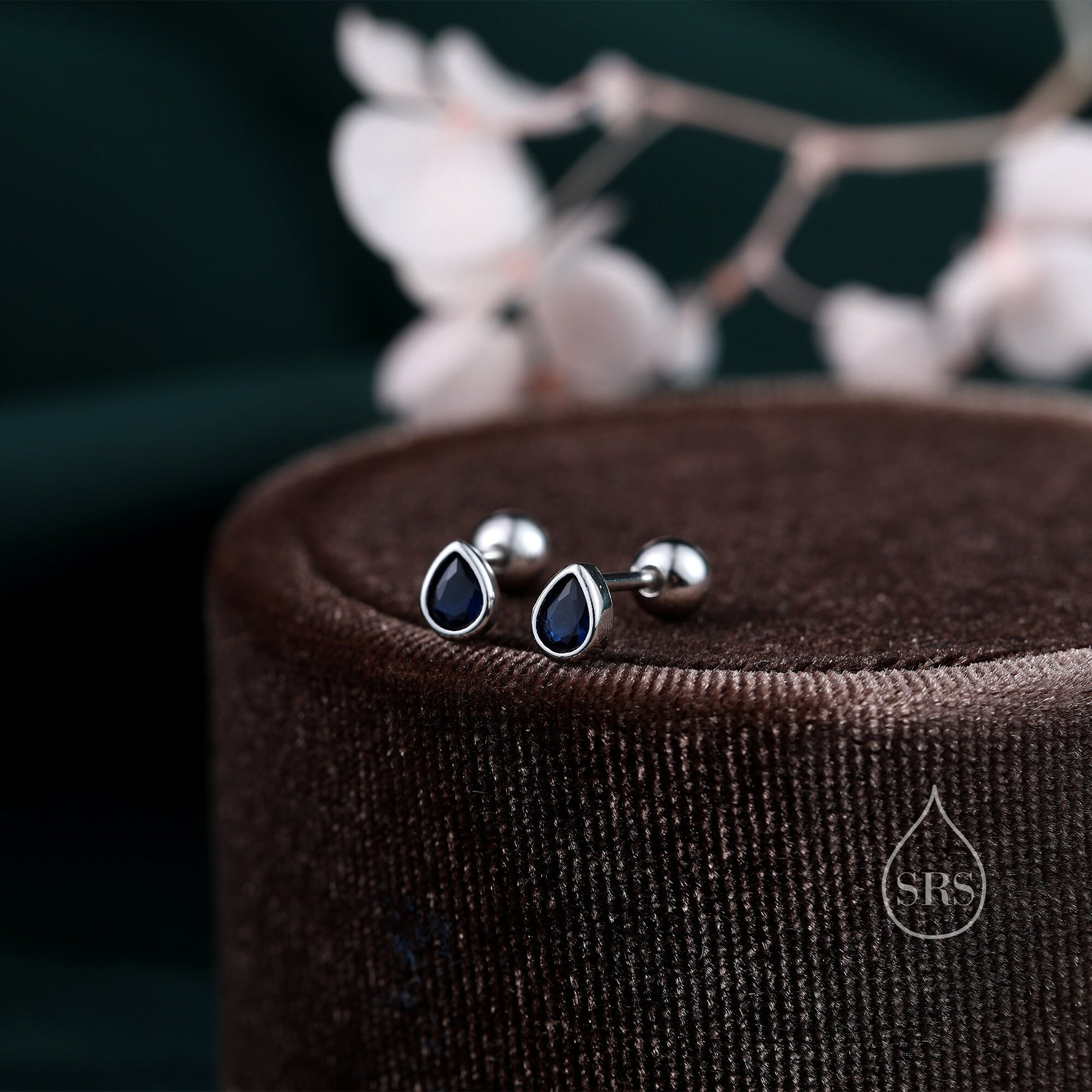 Extra Tiny CZ Droplet 18G Screw Back Earrings in Sterling Silver, Green, Blue, Clear or Purple CZ