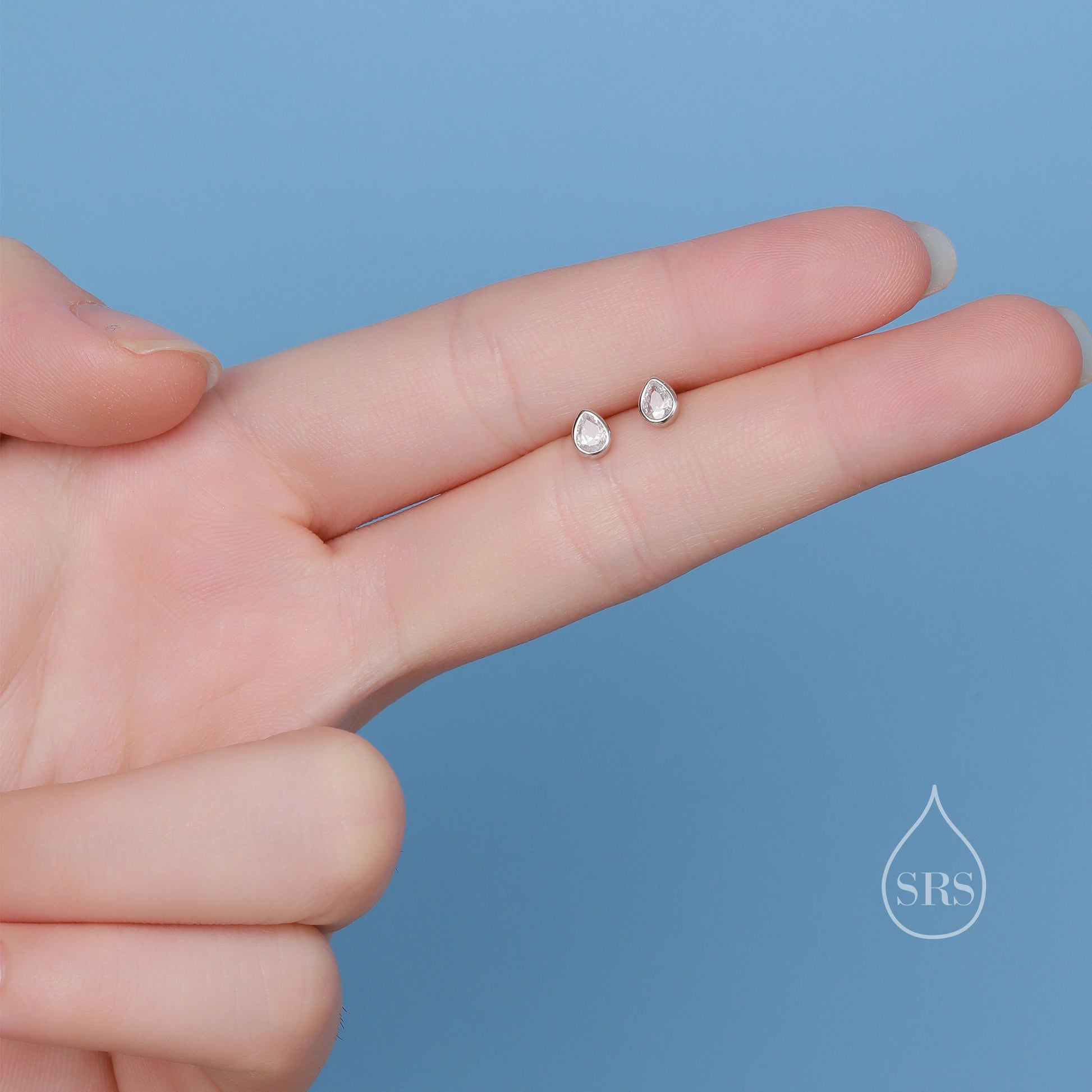 Extra Tiny CZ Droplet Stud Earrings in Sterling Silver, Silver or Gold, 5 colors