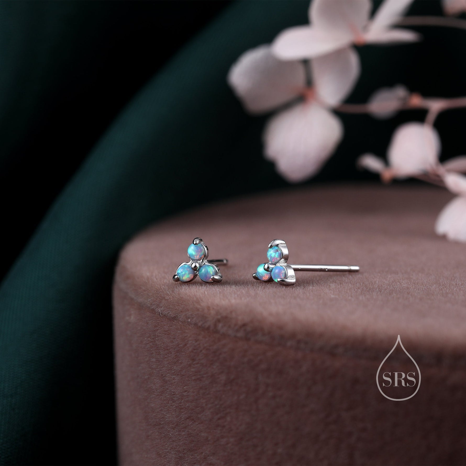 Extra Tiny Opal Trio Stud Earrings in Sterling Silver, Silver or Gold, Three Opal Trinity Stud, Opal trefoil Earrings