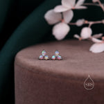 Extra Tiny Opal Trio Stud Earrings in Sterling Silver, Silver or Gold, Three Opal Trinity Stud, Opal trefoil Earrings