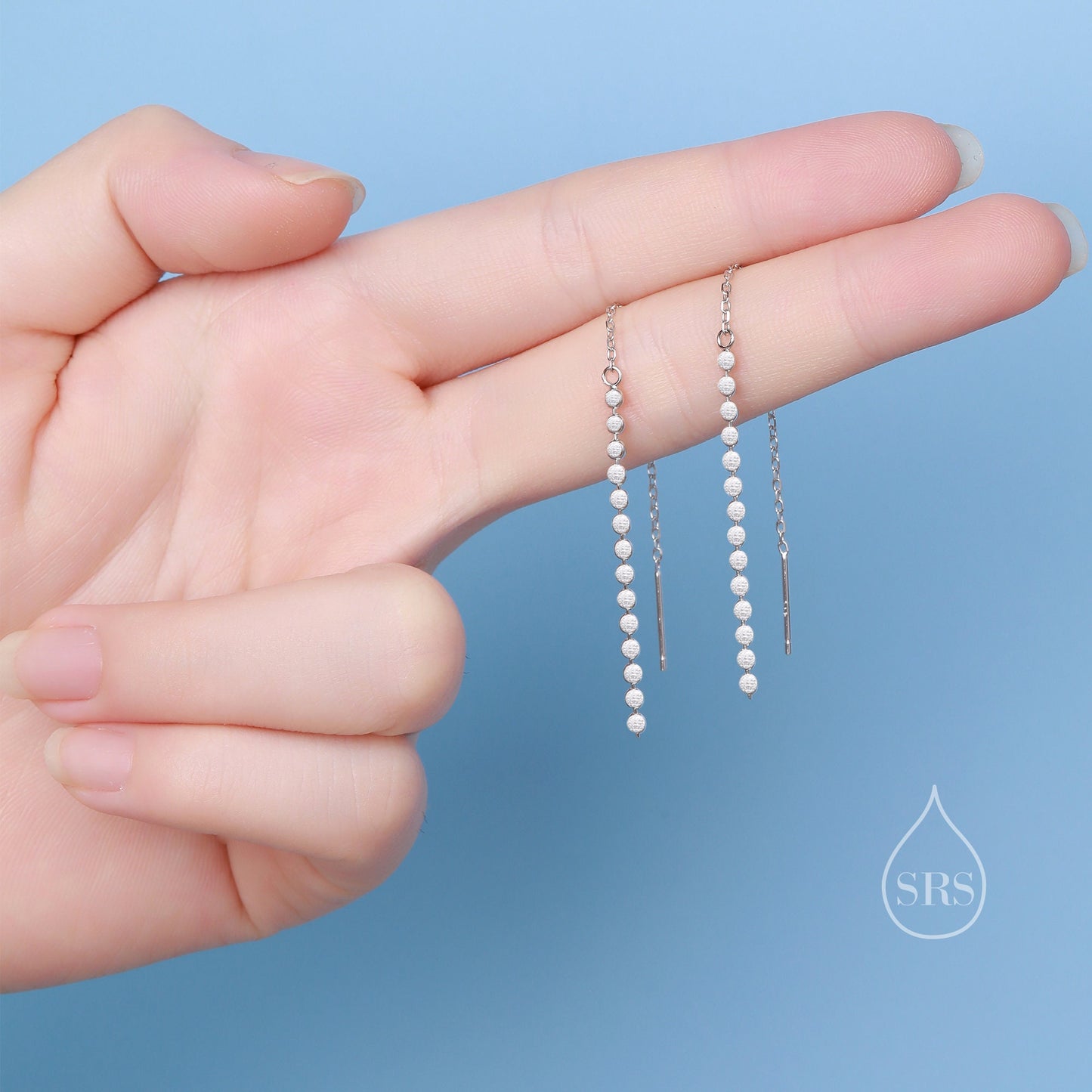 Disk Chain Threader Earrings in Sterling Silver, Silver or Gold, Sparkle Chain Long Ear Threaders, Long Threaders