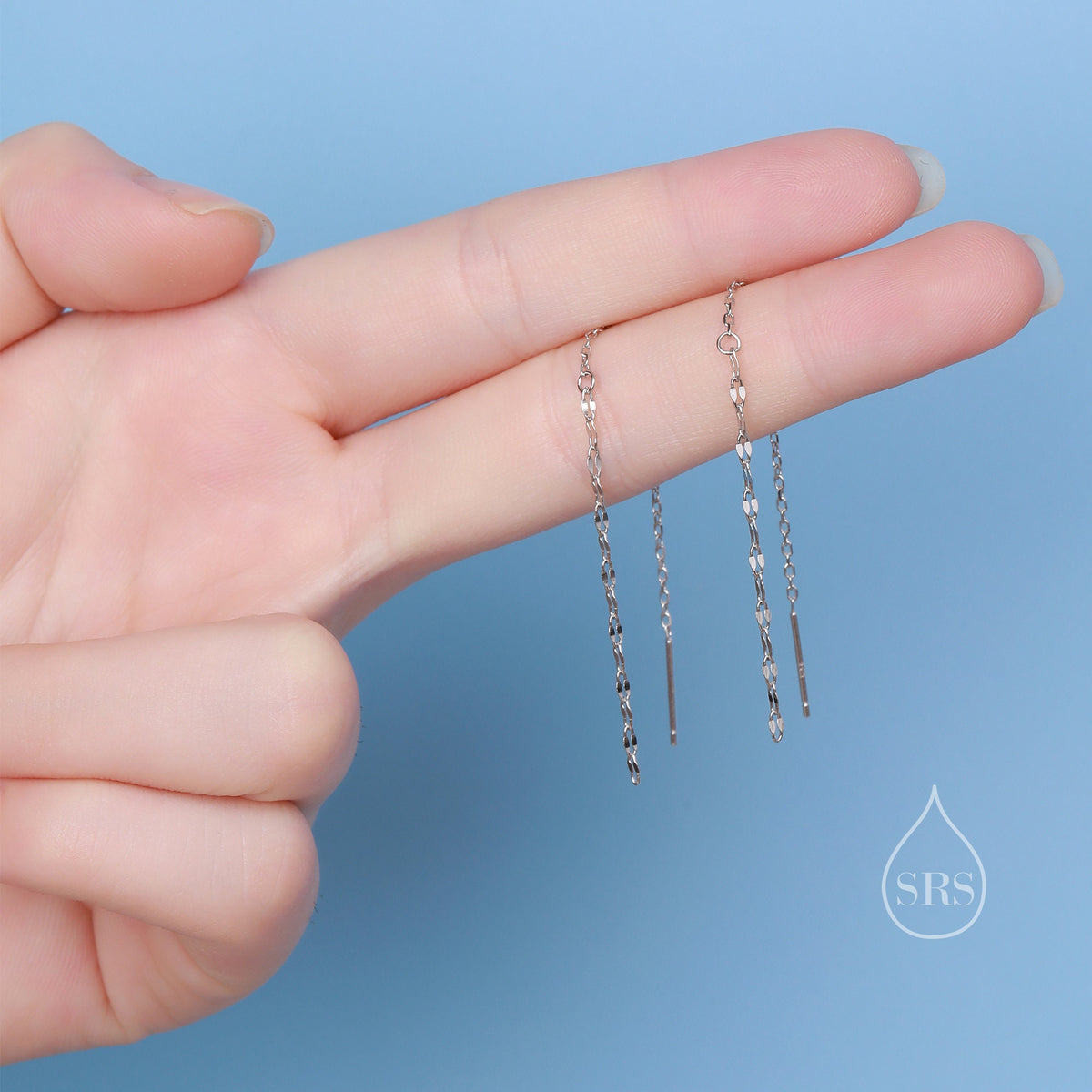 Oval Coin Chain Threader Earrings in Sterling Silver, Silver or Gold, Sparkle Chain Long Ear Threaders, Long Threaders