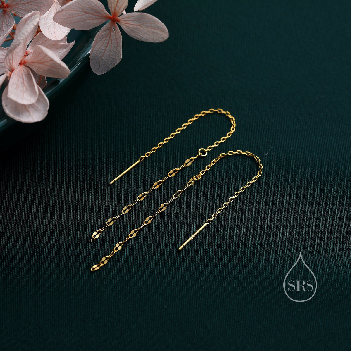 Oval Coin Chain Threader Earrings in Sterling Silver, Silver or Gold, Sparkle Chain Long Ear Threaders, Long Threaders