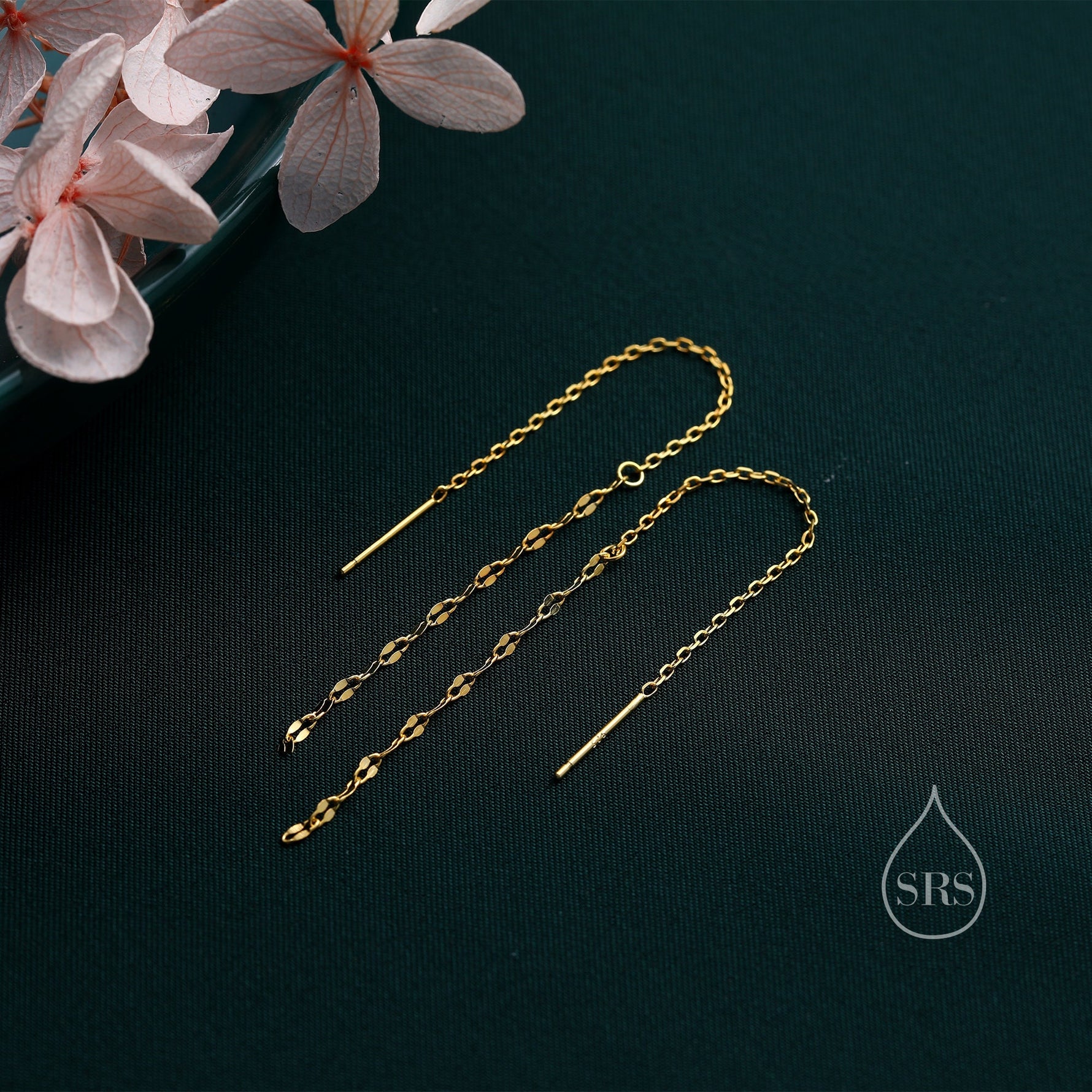 Oval Coin Chain Threader Earrings in Sterling Silver, Silver or Gold, Sparkle Chain Long Ear Threaders, Long Threaders