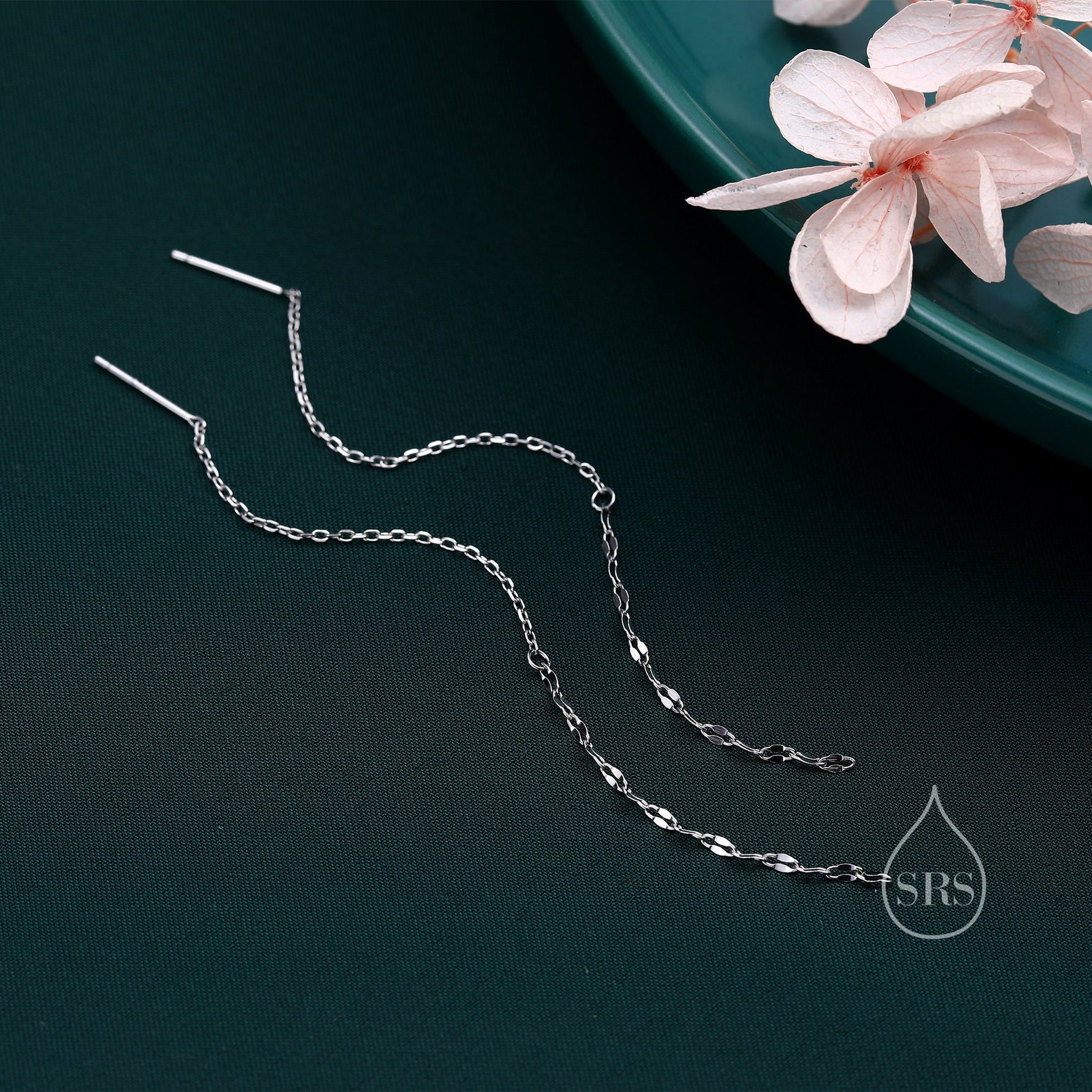 Oval Coin Chain Threader Earrings in Sterling Silver, Silver or Gold, Sparkle Chain Long Ear Threaders, Long Threaders