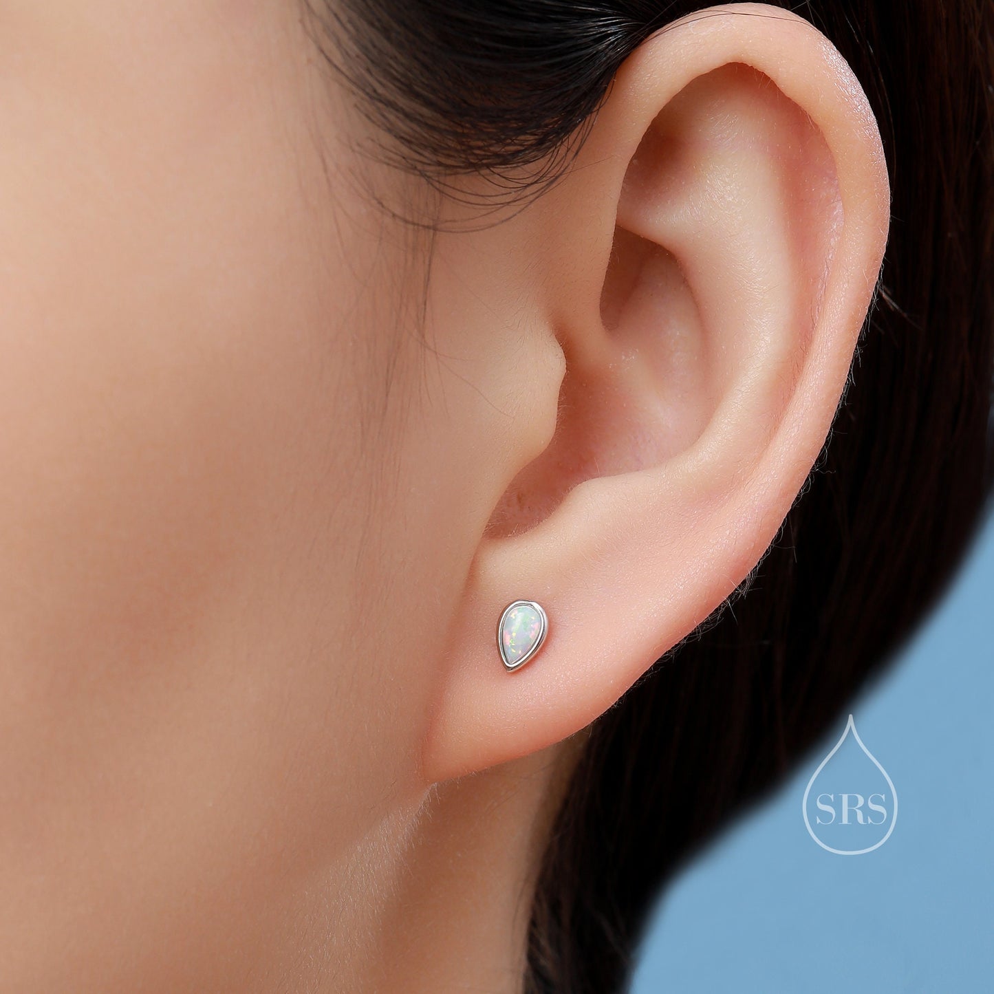 Tiny Opal Droplet Stud Earrings in Sterling Silver, Silver or Gold, Opal Drop Stud,