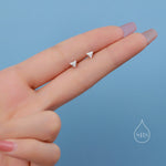 Tiny Opal Triangle Stud Earrings in Sterling Silver, Triangle Opal Earrings with Prong Set