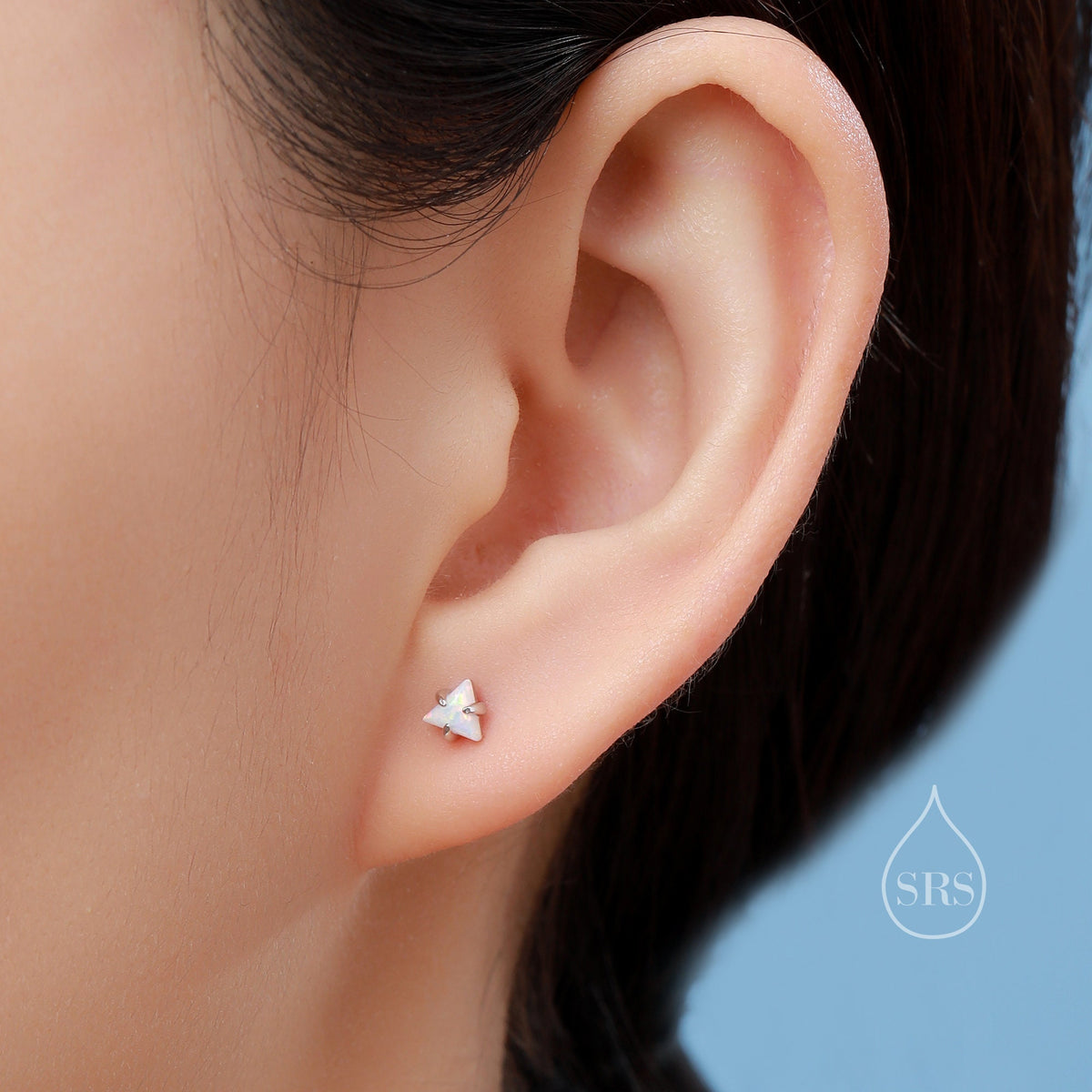 Tiny Opal Triangle Stud Earrings in Sterling Silver, Triangle Opal Earrings with Prong Set