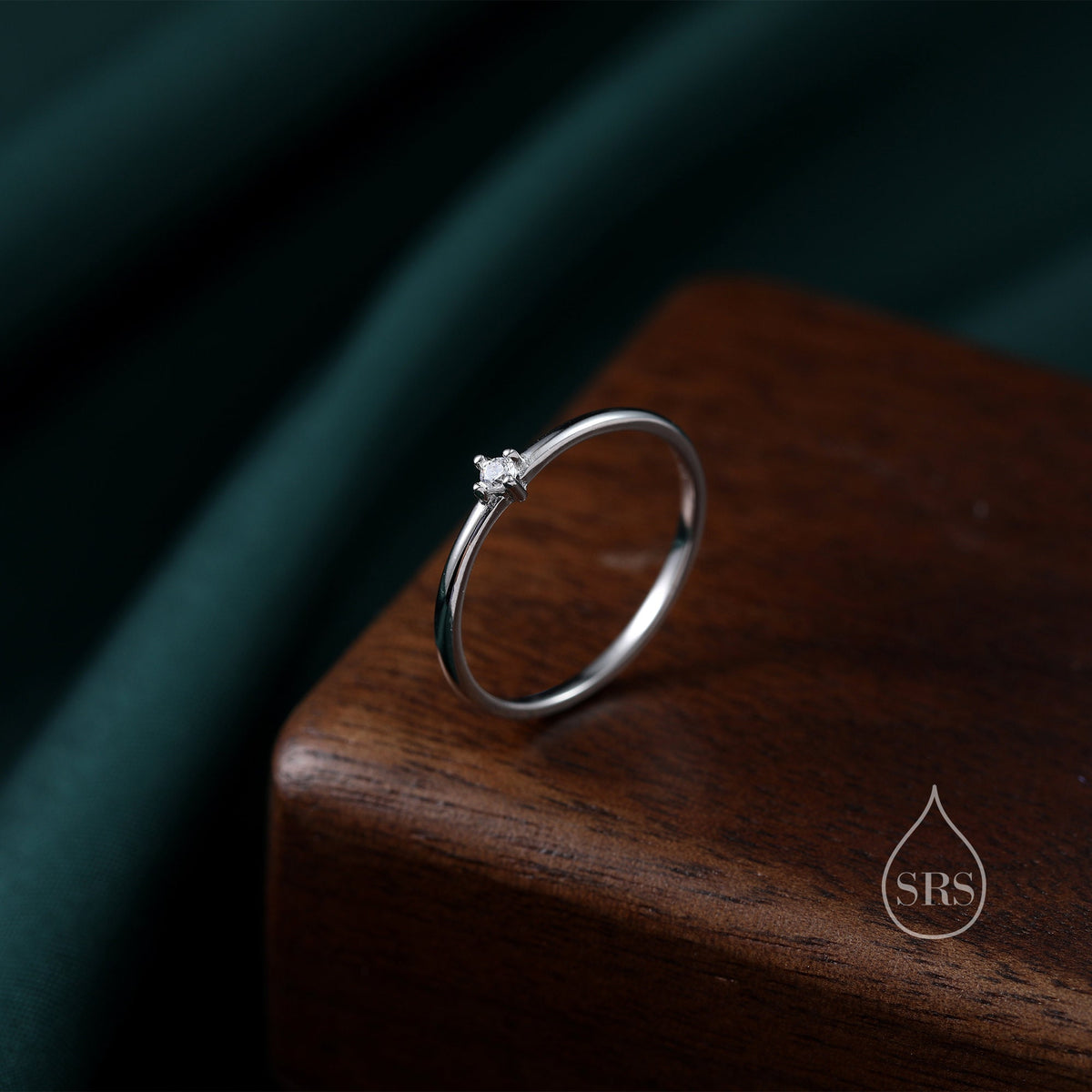 Extra Tiny CZ Ring in Sterling Silver, Skinny CZ Ring, US 5 - 8
