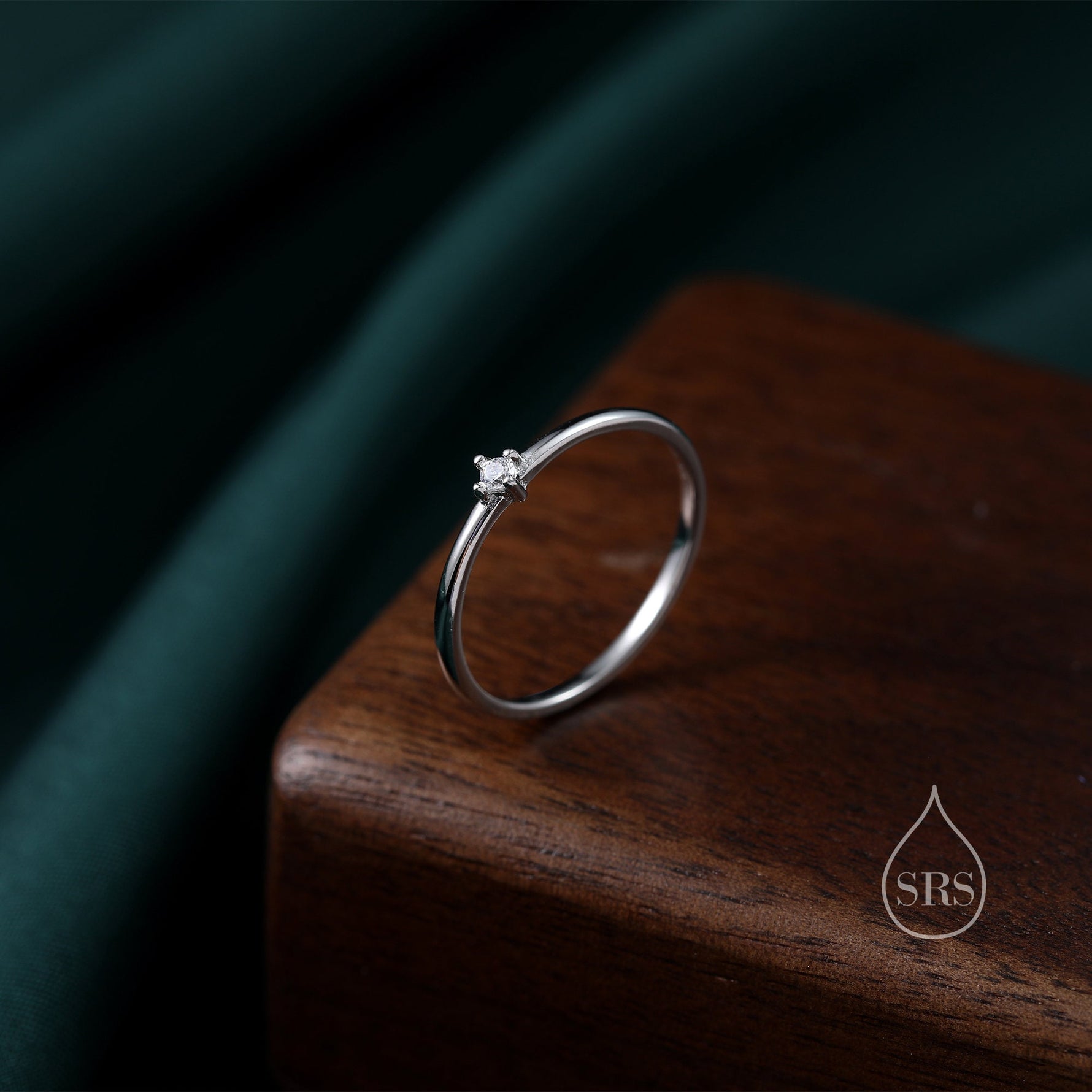 Extra Tiny CZ Ring in Sterling Silver, Skinny CZ Ring, US 5 - 8