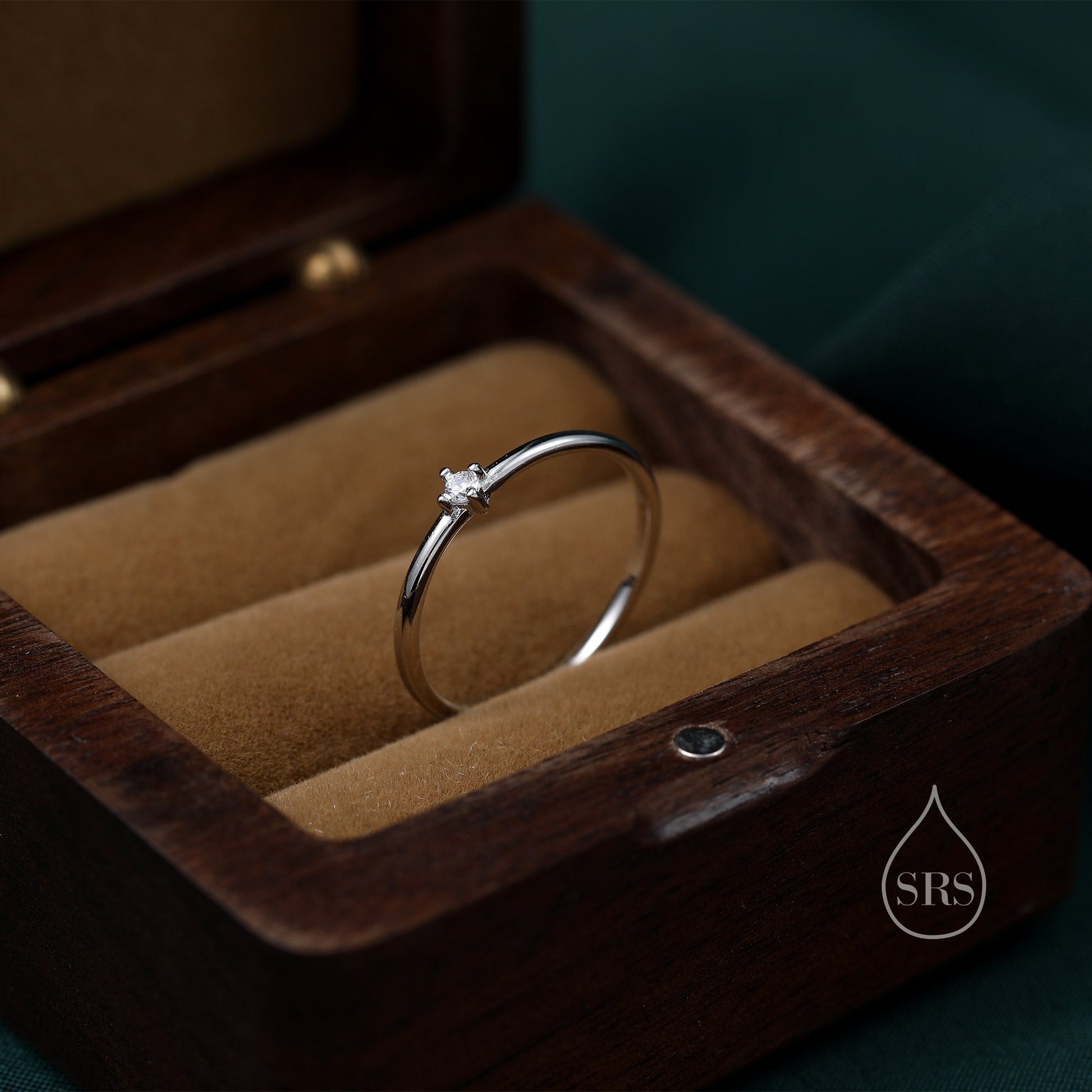 Extra Tiny CZ Ring in Sterling Silver, Skinny CZ Ring, US 5 - 8