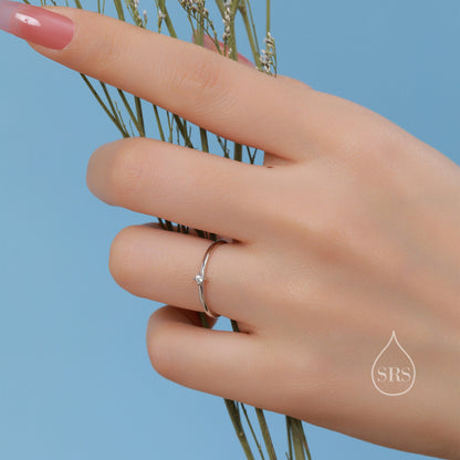 Extra Tiny CZ Ring in Sterling Silver, Skinny CZ Ring, US 5 - 8