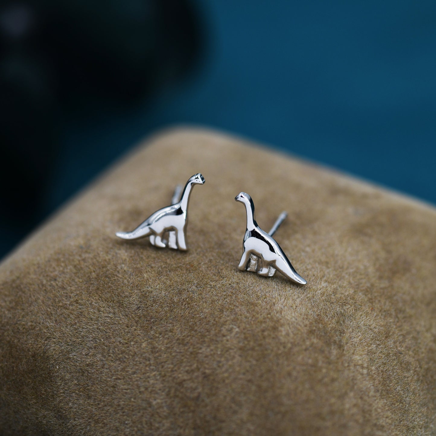 Small Dinosaur Stud Earrings in Sterling Silver, Silver Brachiosaurus Dino Earrings, Silver Dinosaur Earrings