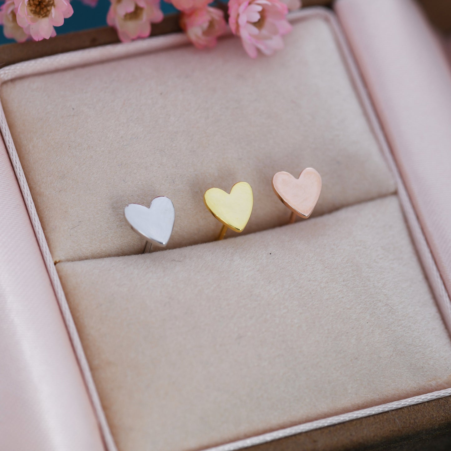 Sterling Silver Heart Earrings, Silver, Gold or Rose Gold, Petite Long Heart Stud Earrings, Tiny Heart Stud