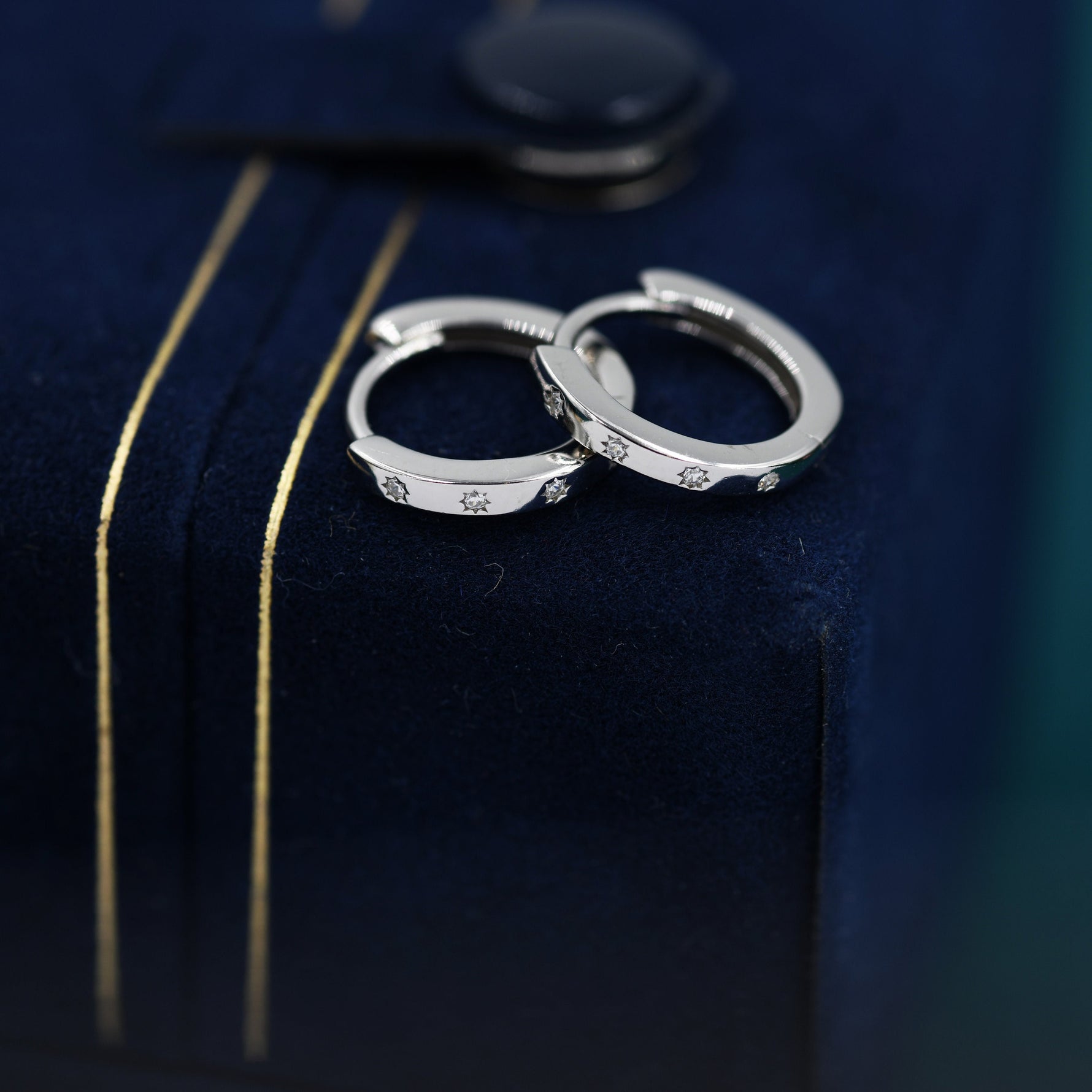 Tiny Starburst Huggie Hoops, 8mm CZ Embellished Star Hoop Earrings, Snug Hoop Earrings, CZ Hoop Earrings