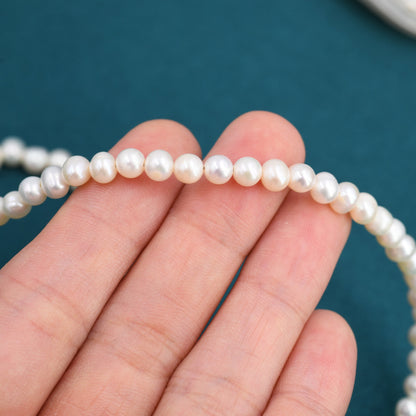 Genuine Freshwater Pearl Necklace in Sterling Silver, Slightly Irregular Shape 5mm Round Fresh Water Pearl Necklace, Men or Women, Unisex