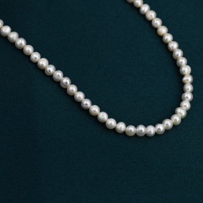 Genuine Freshwater Pearl Necklace in Sterling Silver, Slightly Irregular Shape 5mm Round Fresh Water Pearl Necklace, Men or Women, Unisex