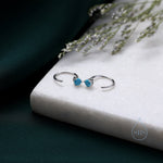Tiny Turquoise Huggie Hoop Threader Earrings in Sterling Silver, 3mm Three Prong, Gold or Silver, Pull Through Open Hoops, C Shape Hoops