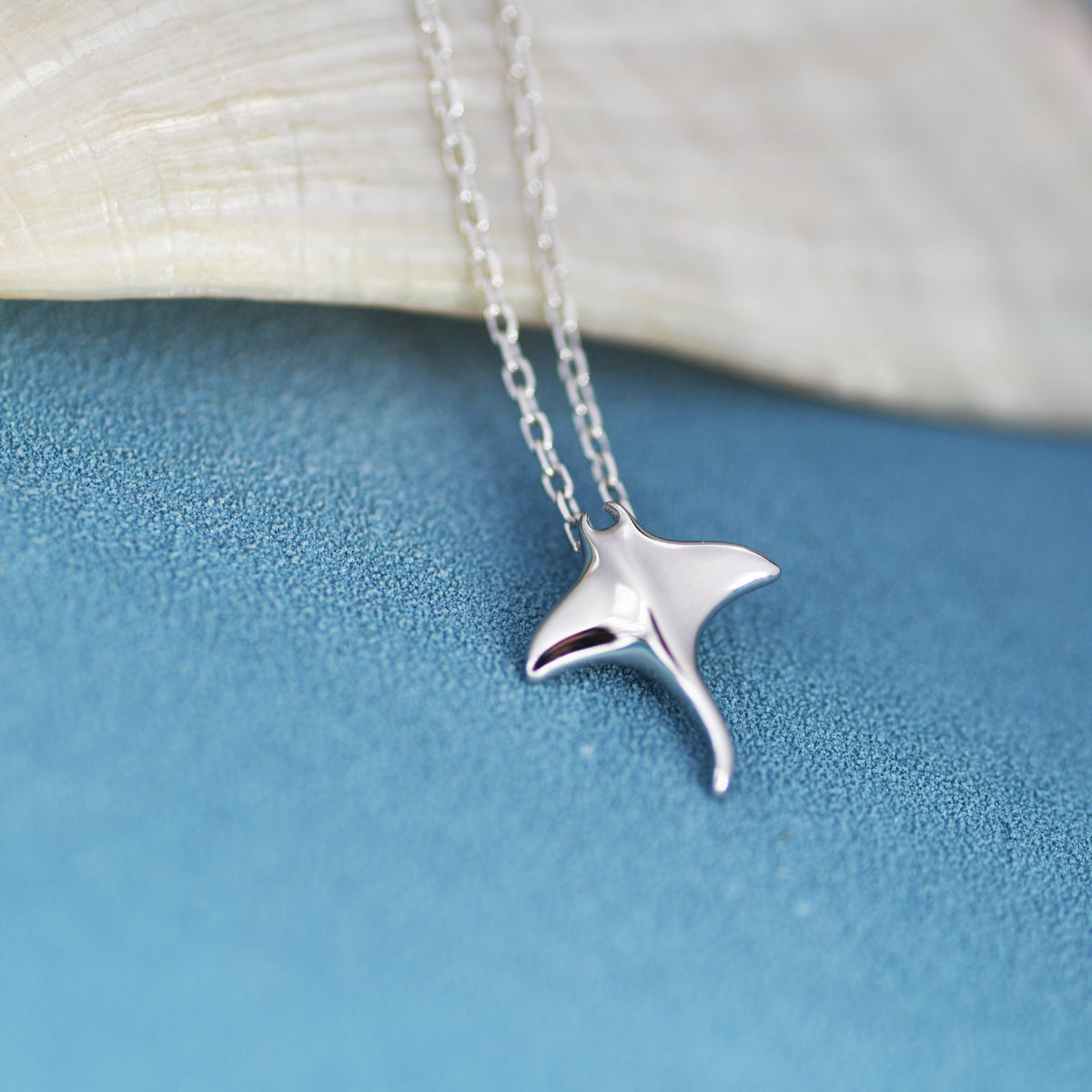 Manta Ray Pendant Necklace in Sterling Silver, Ray Fish Necklace, Stingray Necklace