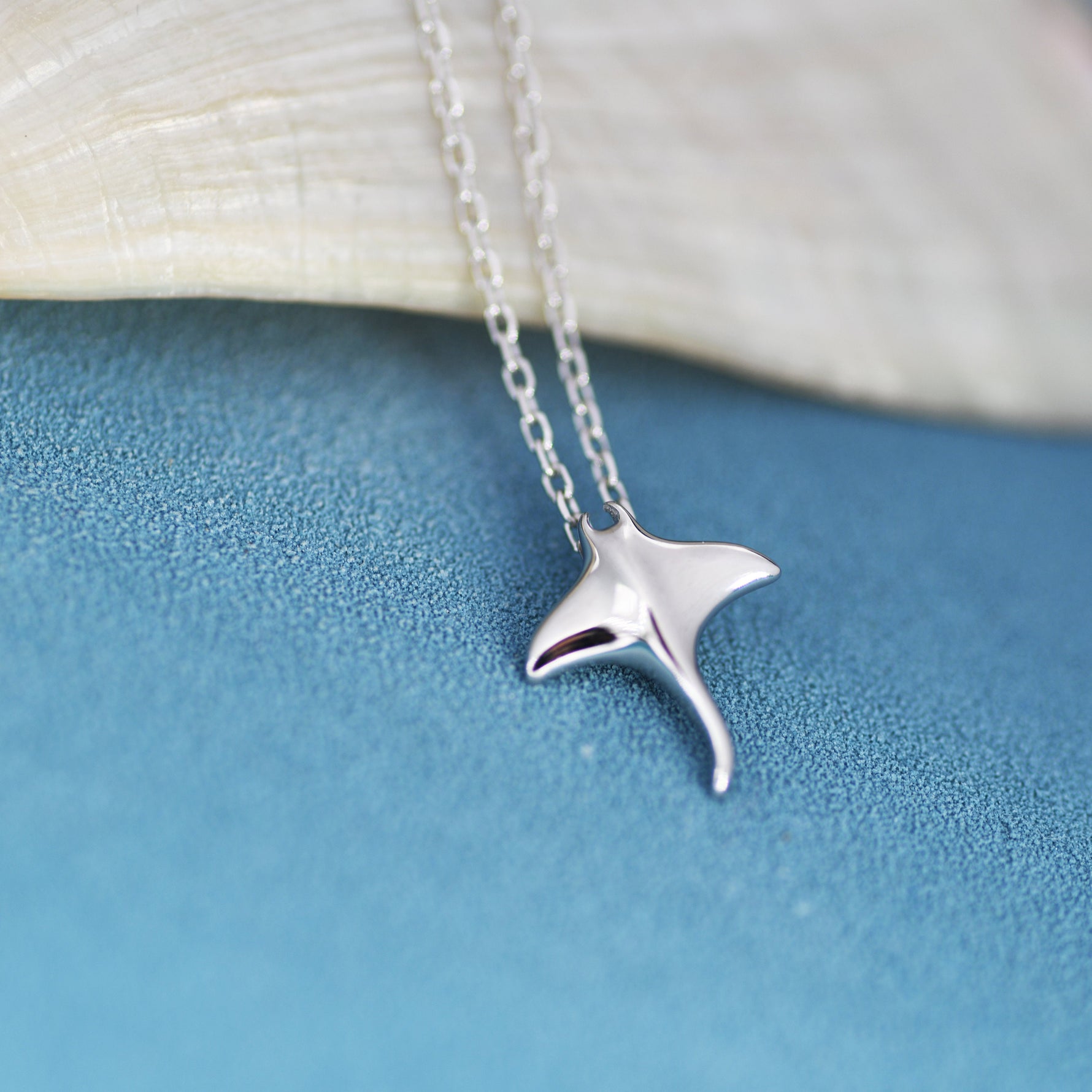 Manta Ray Pendant Necklace in Sterling Silver, Ray Fish Necklace, Stingray Necklace