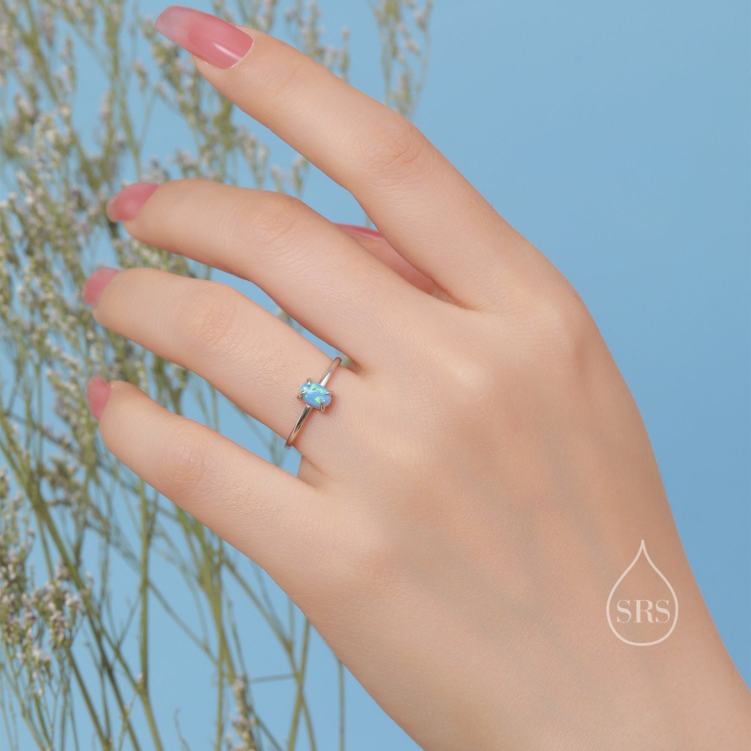 Blue Opal Oval Gemstone Ring