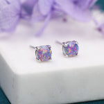 Cosmic Dust Purple Opal Stud Earrings in Sterling Silver, 3mm, 4mm and 5mm Simulated Opal, Purple Opal Stud Earrings