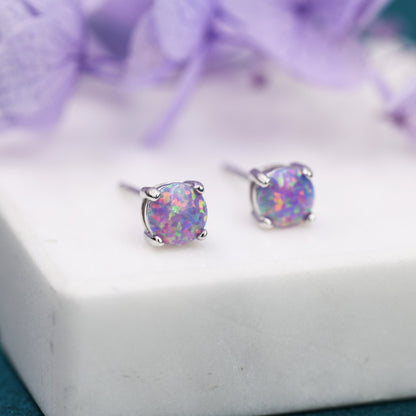 Cosmic Dust Purple Opal Stud Earrings in Sterling Silver, 3mm, 4mm and 5mm Simulated Opal, Purple Opal Stud Earrings