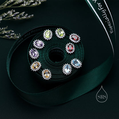 Genuine Amethyst Purple Crystal Stud Earrings in Sterling Silver, Natural Purple Amethyst Oval Stud Earrings