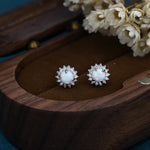 Opal CZ Halo Stud Earrings in Sterling Silver, Silver or Gold, Lab Opal and CZ Earrings, Opal Earrings