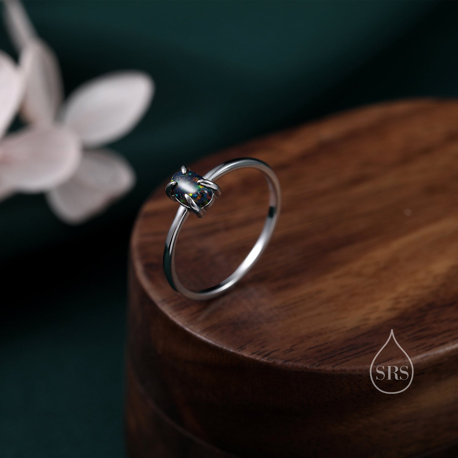 Black Opal Oval Gemstone Ring