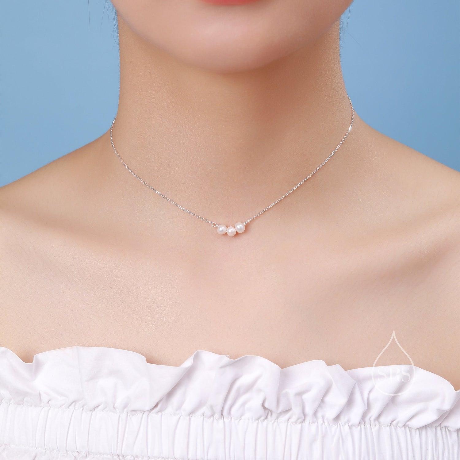 Genuine Pearl Trio Choker Necklace in Sterling Silver, Genuine Freshwater Pearls, Natural Keshi Pearl Necklace, Three Pearl Necklace