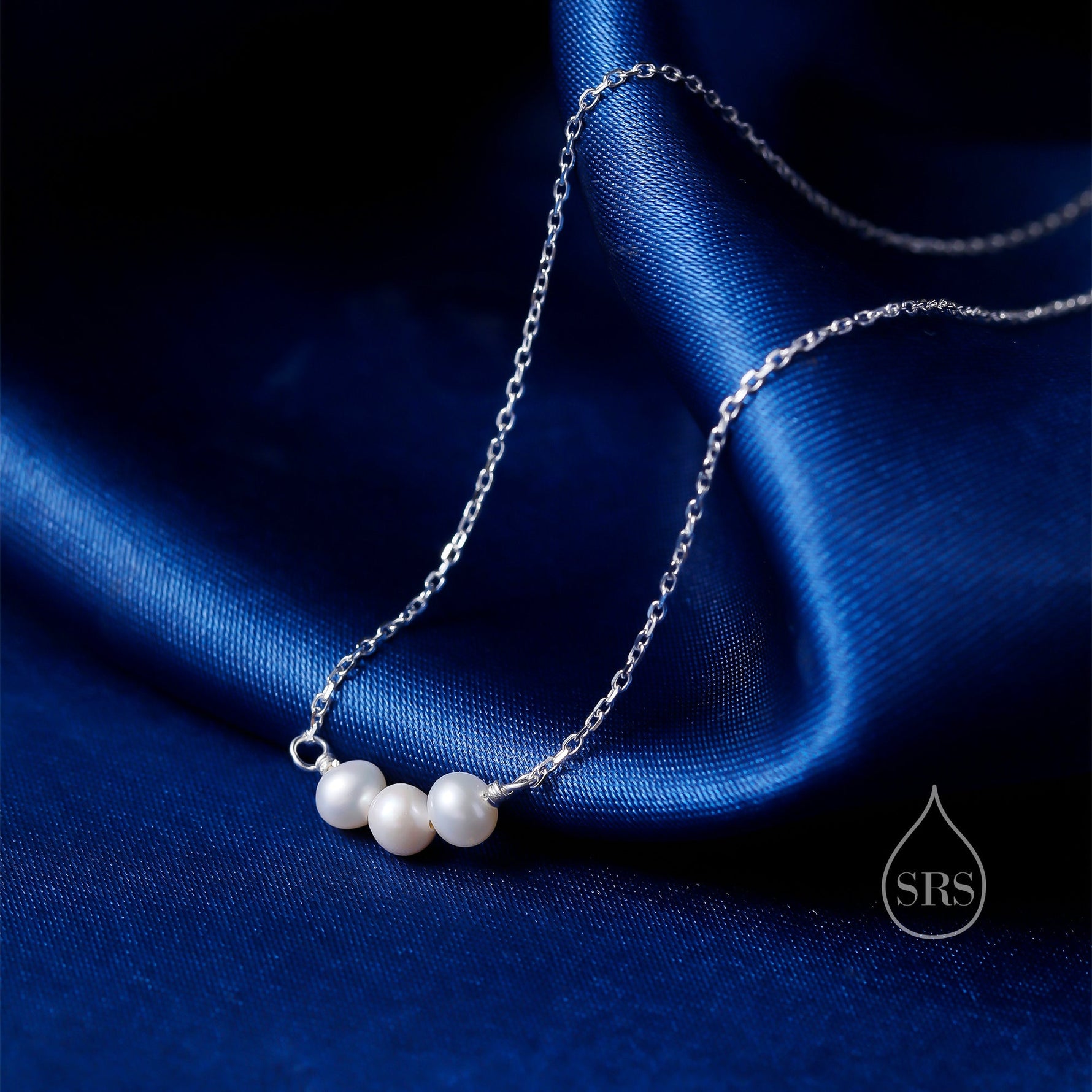 Genuine Pearl Trio Choker Necklace in Sterling Silver, Genuine Freshwater Pearls, Natural Keshi Pearl Necklace, Three Pearl Necklace