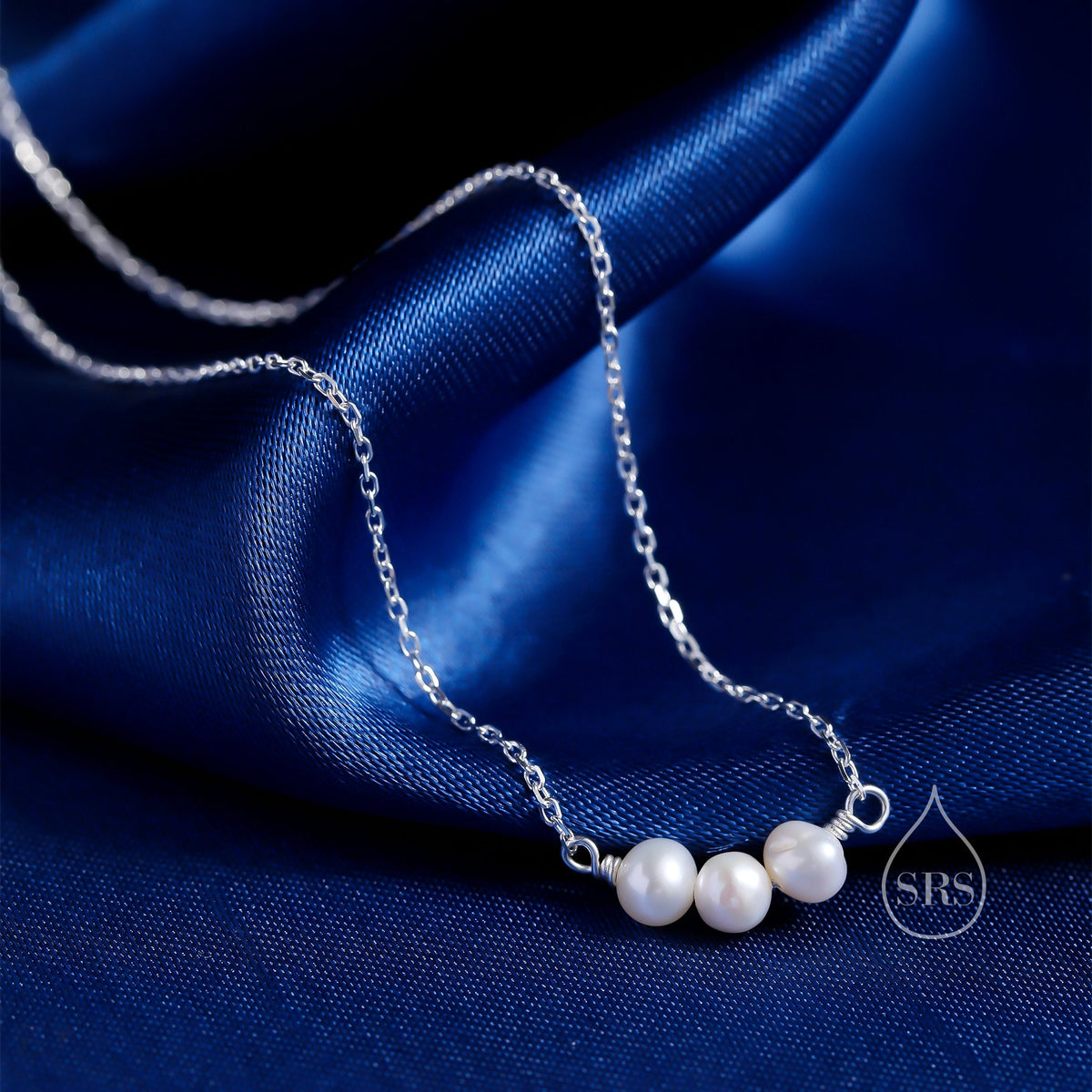 Genuine Pearl Trio Choker Necklace in Sterling Silver, Genuine Freshwater Pearls, Natural Keshi Pearl Necklace, Three Pearl Necklace