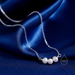 Genuine Pearl Trio Choker Necklace in Sterling Silver, Genuine Freshwater Pearls, Natural Keshi Pearl Necklace, Three Pearl Necklace