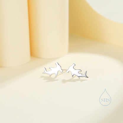 Hammerhead Shark Stud Earrings in Sterling Silver, Silver or Gold, Shark Earrings, Fish Earrings, Silver Shark Earrings