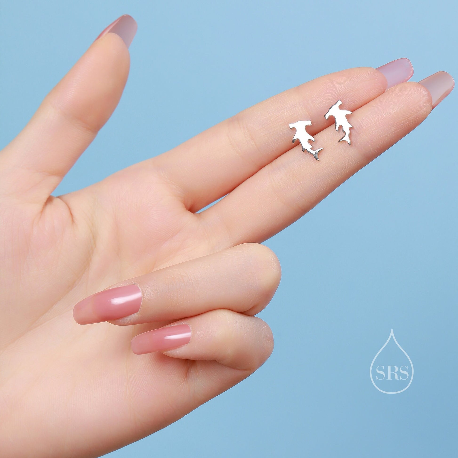 Hammerhead Shark Stud Earrings in Sterling Silver, Silver or Gold, Shark Earrings, Fish Earrings, Silver Shark Earrings