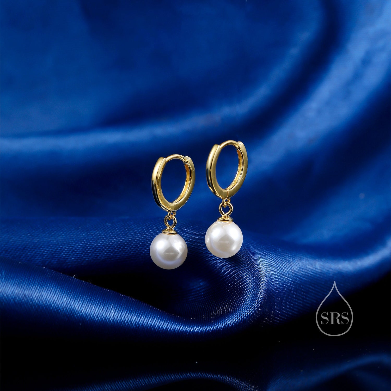 Mother of Pearl Huggie Hoop Earrings in Sterling Silver,  Simple Pearl Dangle Earrings, Gold and Silver