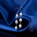 Baroque Pearl Trio Drop Hook Earrings in Sterling Silver, Silver or Gold, Long Pearl Drop Earrings, Natural Keshi Freshwater Pearl Earrings