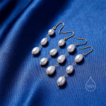 Baroque Pearl Trio Drop Hook Earrings in Sterling Silver, Silver or Gold, Long Pearl Drop Earrings, Natural Keshi Freshwater Pearl Earrings