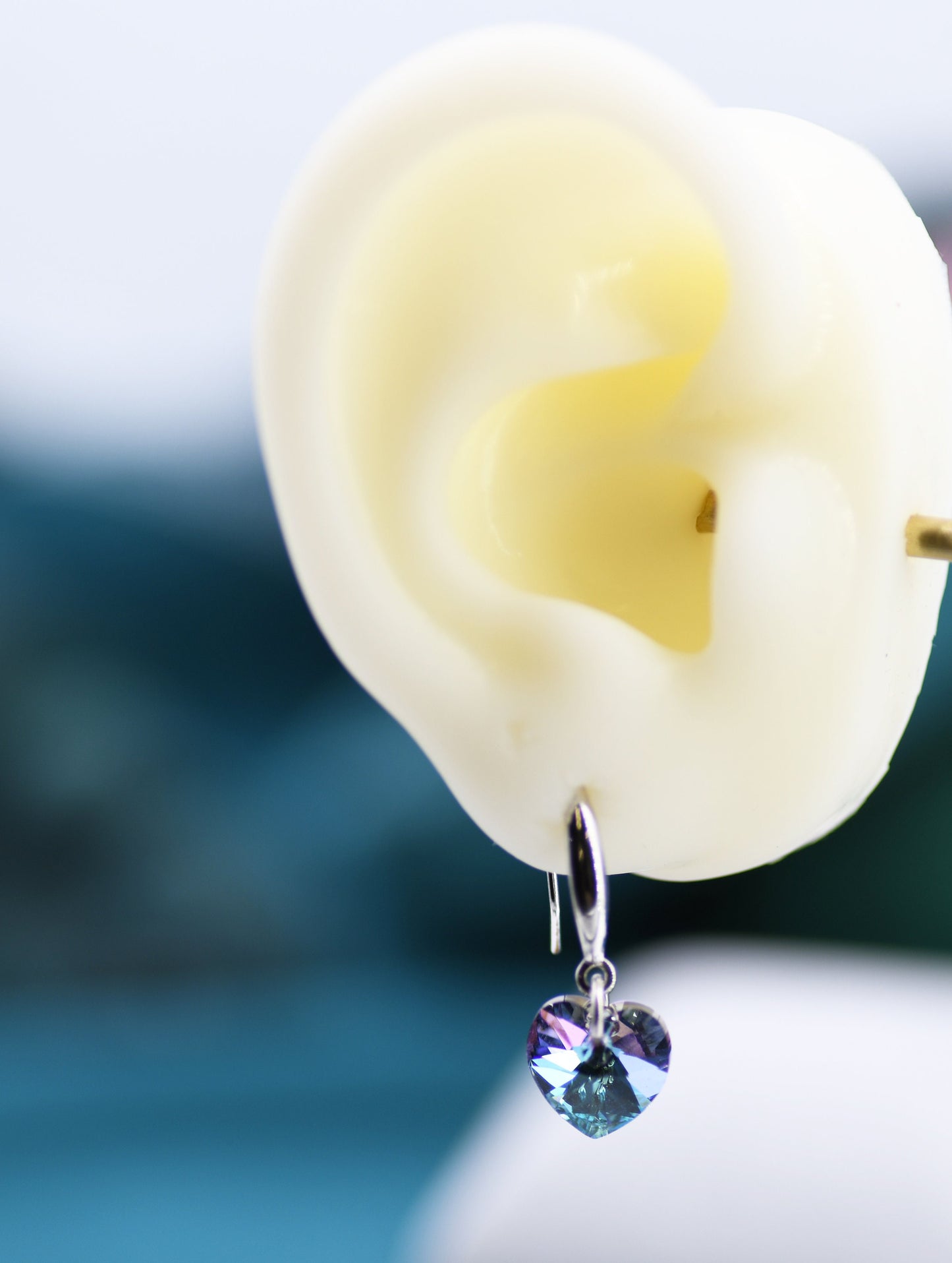 Alexandrite CZ Heart Drop Dangle Earrings in Sterling Silver, Silver or Rose Gold, Blue Crystal Heart Earrings