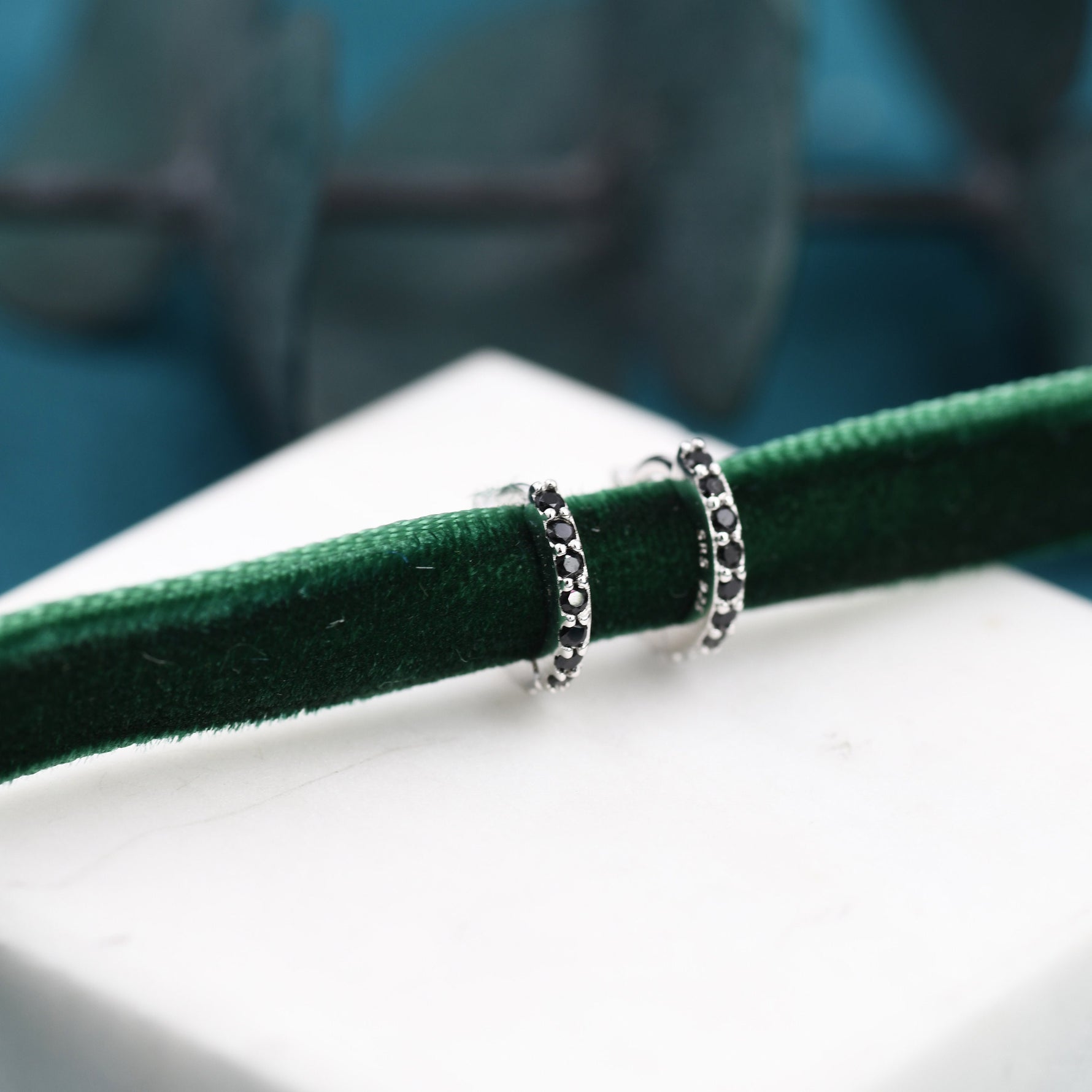 6mm Onyx Black CZ Crystal Huggie Hoops in Sterling Silver, Silver or Gold, Minimalist Hoop Earrings, Cartilage Hoops