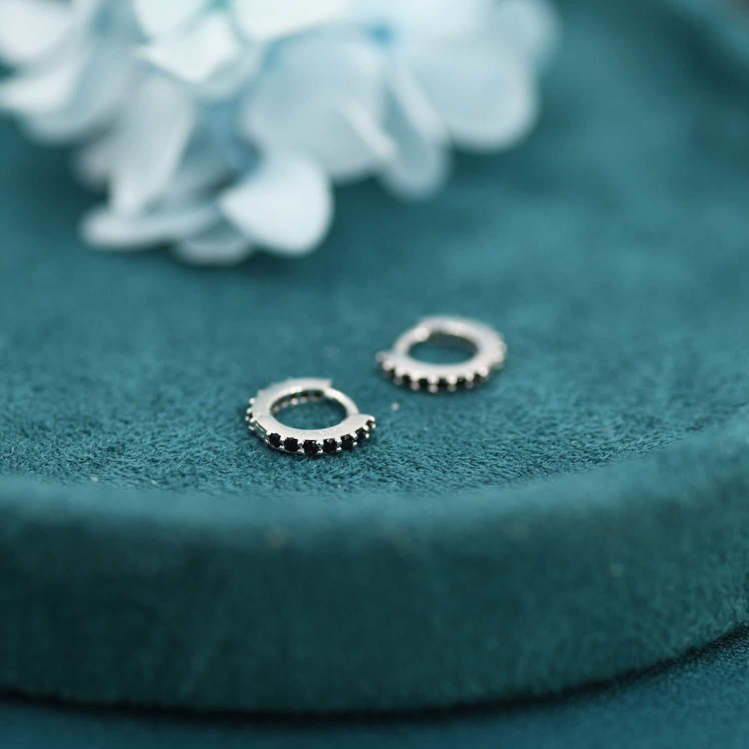 6mm Onyx Black CZ Crystal Huggie Hoops in Sterling Silver, Silver or Gold, Minimalist Hoop Earrings, Cartilage Hoops