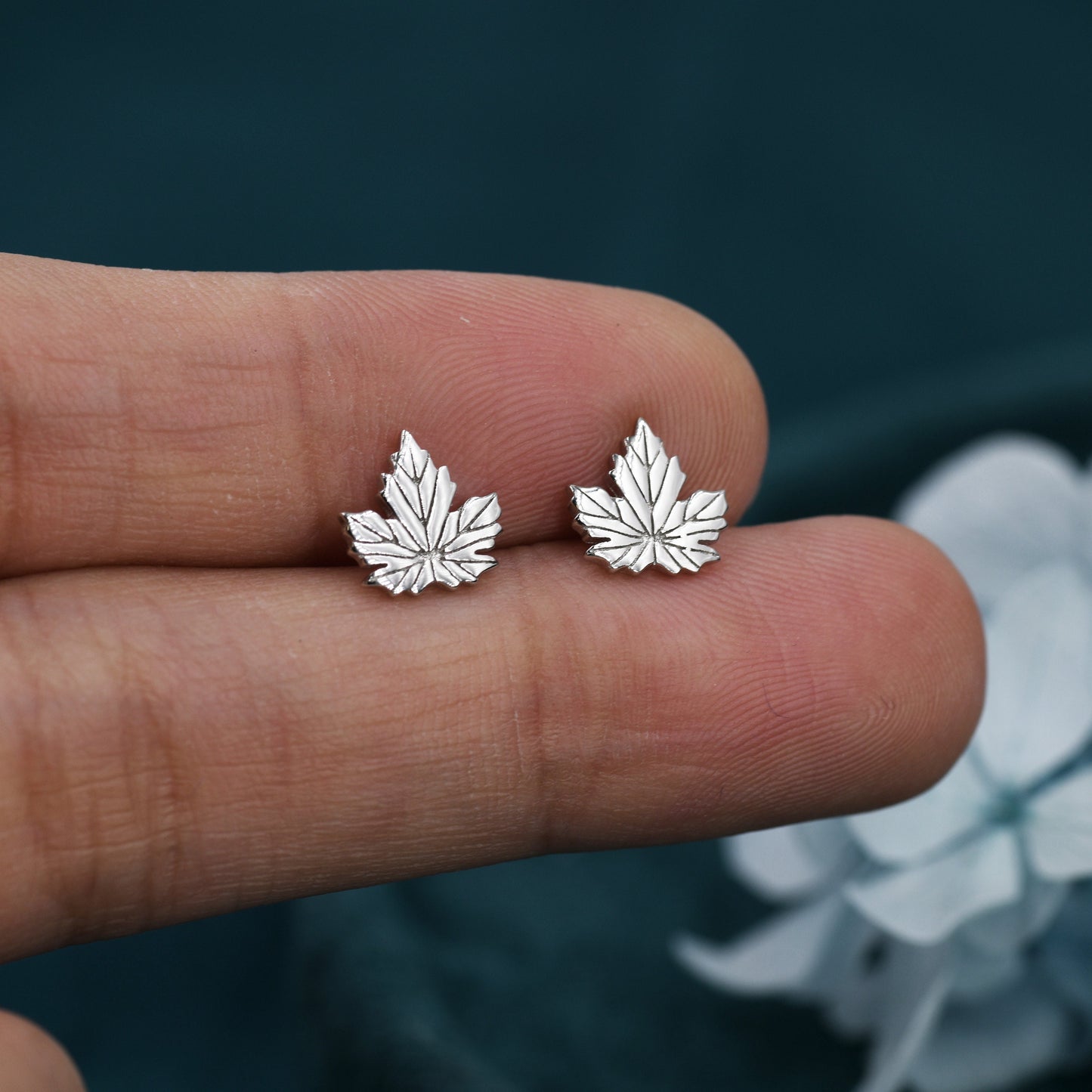 Maple Leaf Stud Earrings in Sterling Silver - Detailed Leaf Earrings - Nature Inspired Flower Earrings -Leaf Earrings, Fun, Whimsical