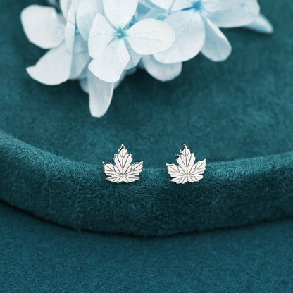 Maple Leaf Stud Earrings in Sterling Silver - Detailed Leaf Earrings - Nature Inspired Flower Earrings -Leaf Earrings, Fun, Whimsical