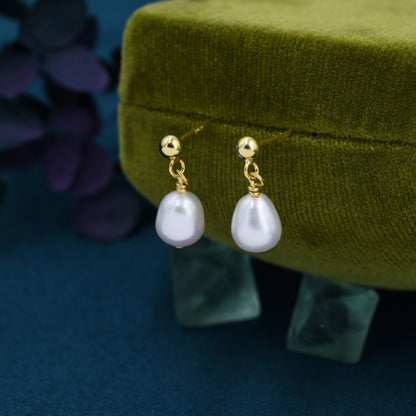 Sterling Silver Pearl Dangle Earrings, Genuine Fresh Water Pearl Drop Earrings, Silver or Gold, Delicate Dangle Pearl Earrings