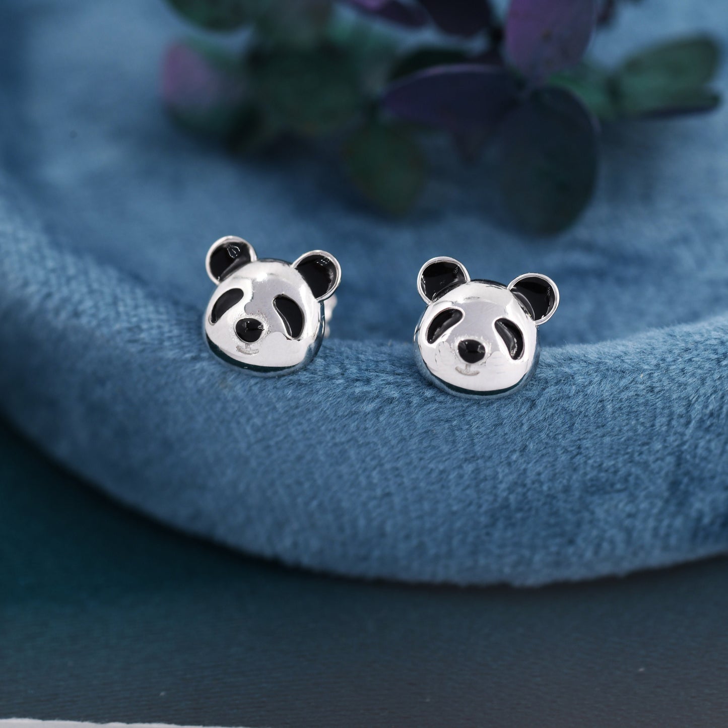 Cute Panda Earrings in Sterling Silver, Panda Bear Stud Earrings, Animal Earrings, Nature Lover