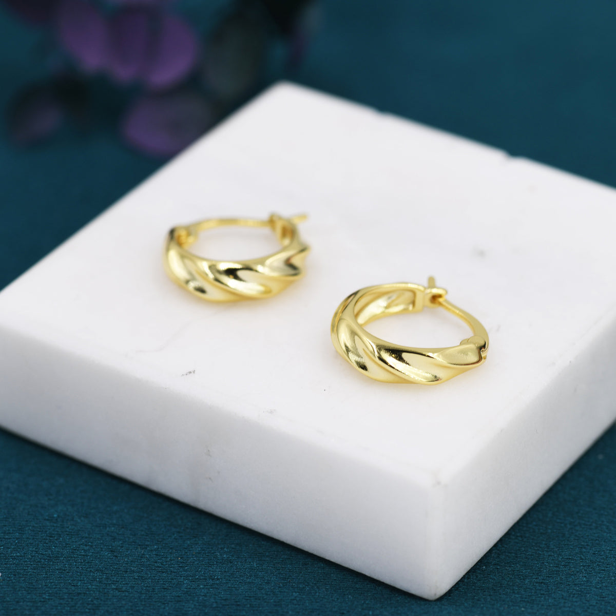 Croissant Hoop Earrings in Sterling Silver, Silver or Gold, Twist Hoop Earrings, Simple Braided Hoop Earrings 10mm Inner Diameter