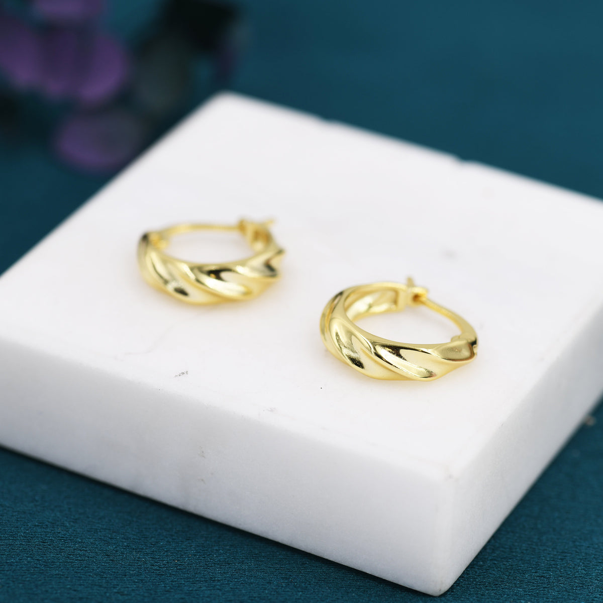 Croissant Hoop Earrings in Sterling Silver, Silver or Gold, Twist Hoop Earrings, Simple Braided Hoop Earrings 10mm Inner Diameter