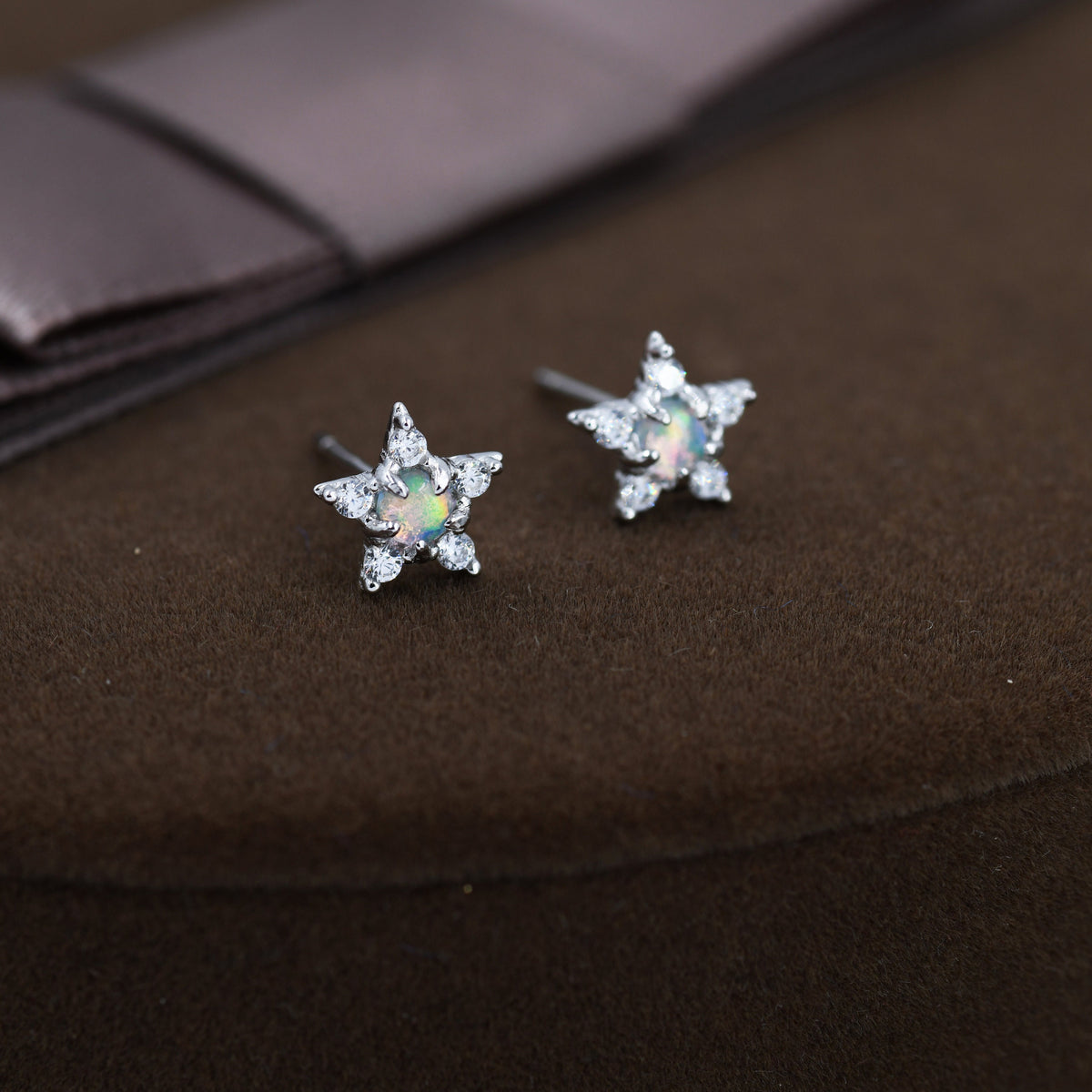 Opal Star Stud Earrings in Sterling Silver, Silver, Gold or Rose Gold, Star Opal Earrings, Stacking Earrings